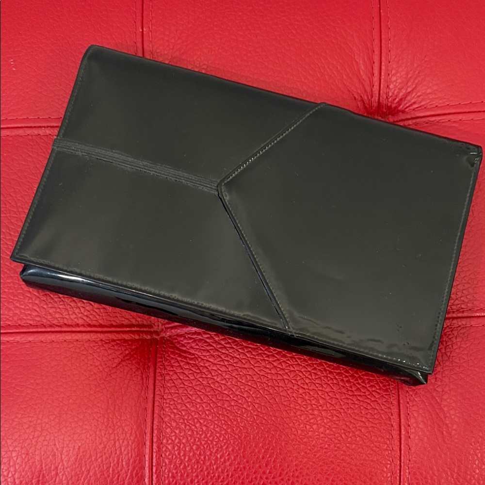 Vtg Large Black Patent Shoulder Clutch Bag